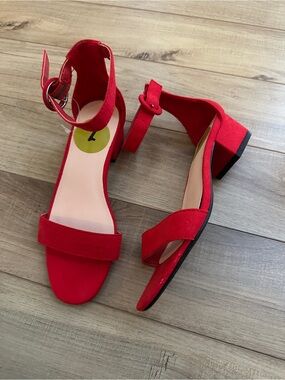 Girl's BCBGirls Red Ankle-Strap Block Heel Sandals